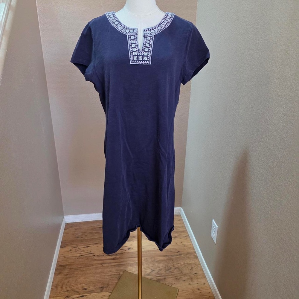 Talbots Navy Tee Tunic with White Embroidered Yoke